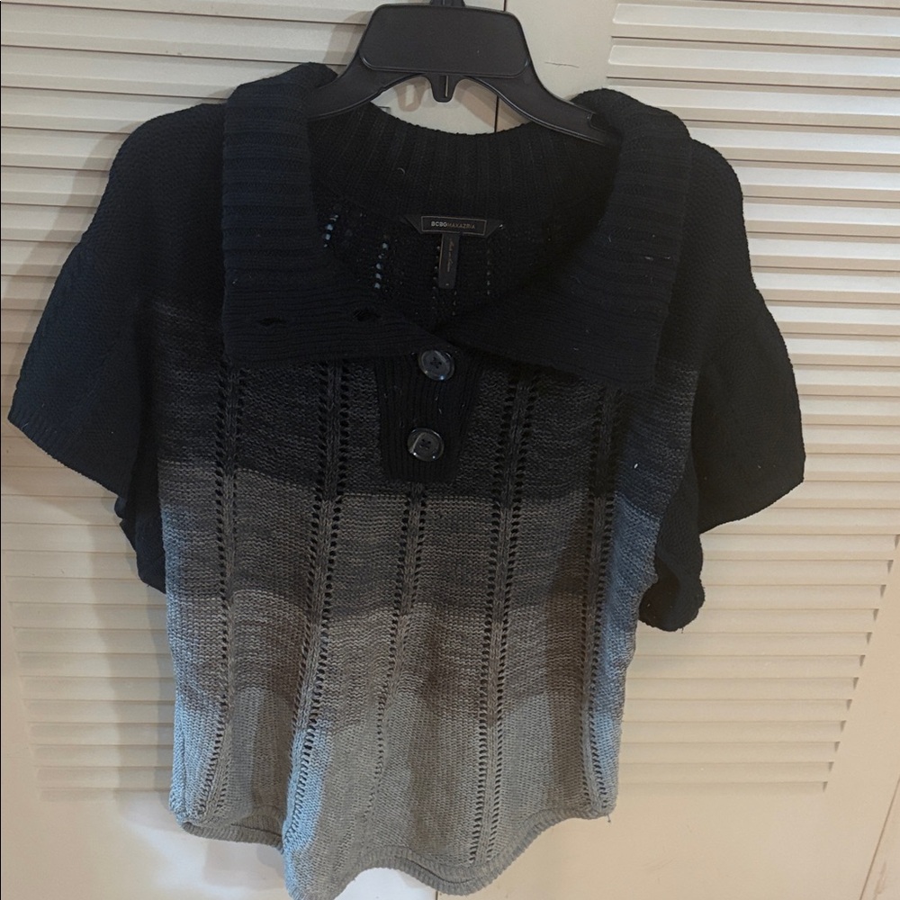 BCBGMaxAzria Black and Gray Cowl Neck Sweater